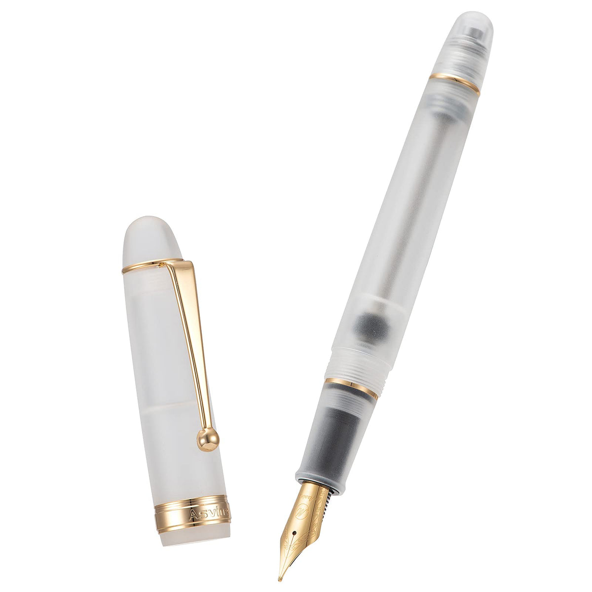 Asvine V126 Vacuum Filling Fountain Pen Fine Point, Brown Swirl Transparent Acrylic Pen Gift Case