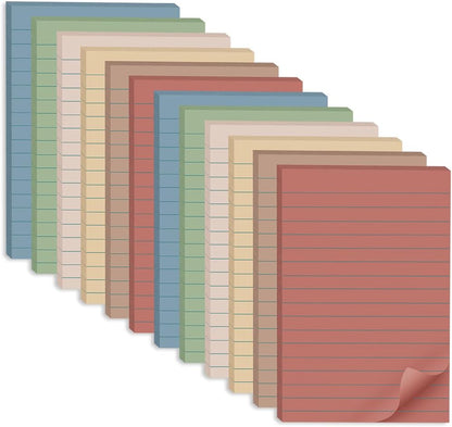 (12 Pack) Lined Sticky Notes 4x6 in,Vintage Large Notepads with Lines