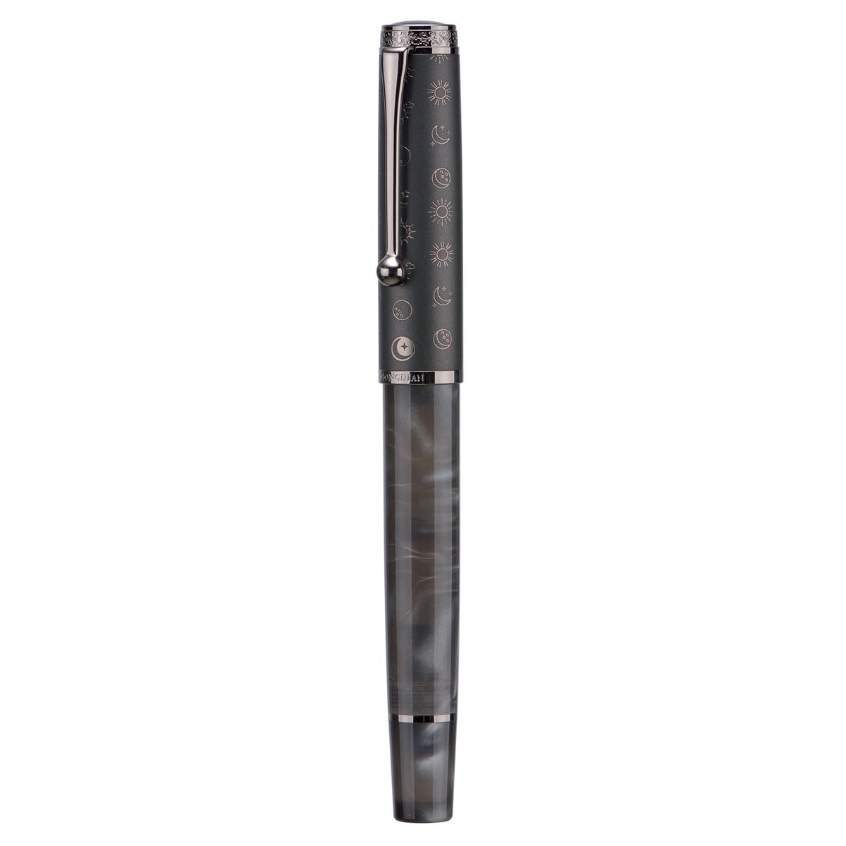 Hongdian 100 Piston Fountain Pen Silver Steel, Iridium Medium Nib Calligraphy Pen, Smooth Writing Pen with Pen Case Set