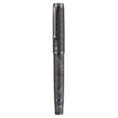 Hongdian 100 Piston Fountain Pen Silver Steel, Iridium Medium Nib Calligraphy Pen, Smooth Writing Pen with Pen Case Set