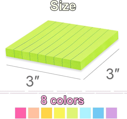 (16 Pack) Lined Sticky Notes 3x3 in Ruled Stickies,Bright Colors
