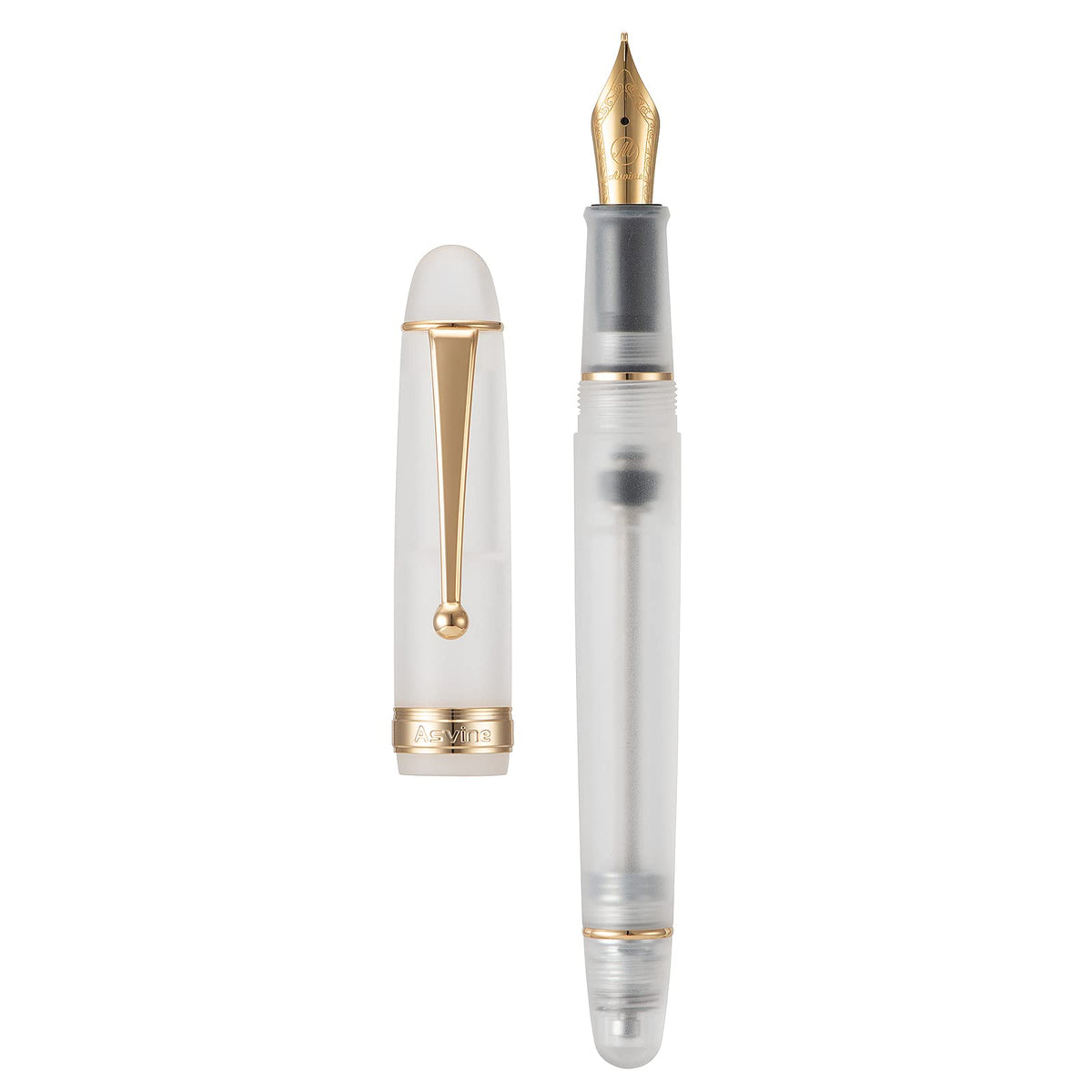 Asvine V126 Vacuum Filling Fountain Pen Fine Point, Brown Swirl Transparent Acrylic Pen Gift Case