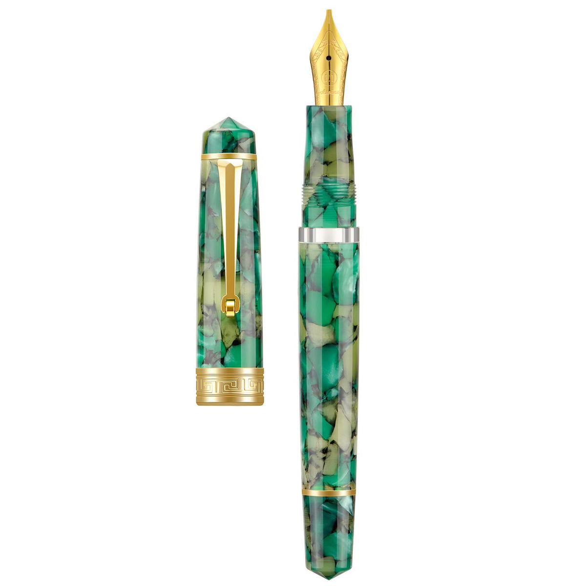 Asvine P20 Piston Fountain Pen Amber Resin, Iridium Extra Fine Nib Gold Trim Smooth Writer Collection with Case Set