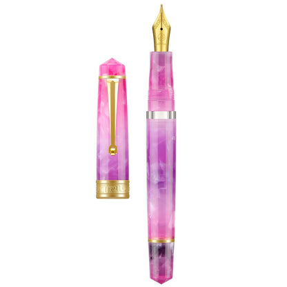 Asvine P20 Piston Fountain Pen Amber Resin, Iridium Extra Fine Nib Gold Trim Smooth Writer Collection with Case Set