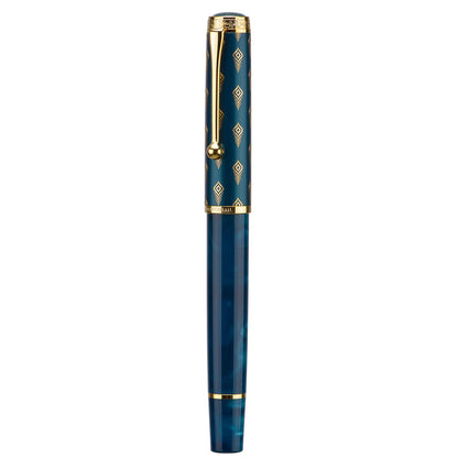 Hongdian 100 Piston Fountain Pen Silver Steel, Iridium Medium Nib Calligraphy Pen, Smooth Writing Pen with Pen Case Set