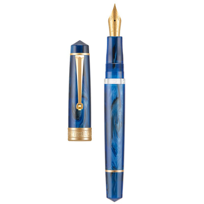 Asvine P20 Piston Fountain Pen Amber Resin, Iridium Extra Fine Nib Gold Trim Smooth Writer Collection with Case Set