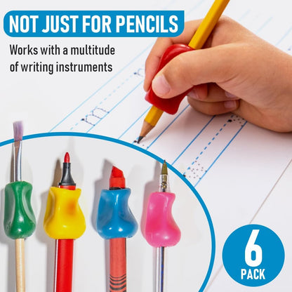 The Pencil Grip Original Pencil Grippers 6 Pcs, Improves Kids Handwriting, Ergonomic Pen Holder for Righties & Lefties, Ideal for Kids, Toddlers, Adults, Writing Tool with Finger Cushion