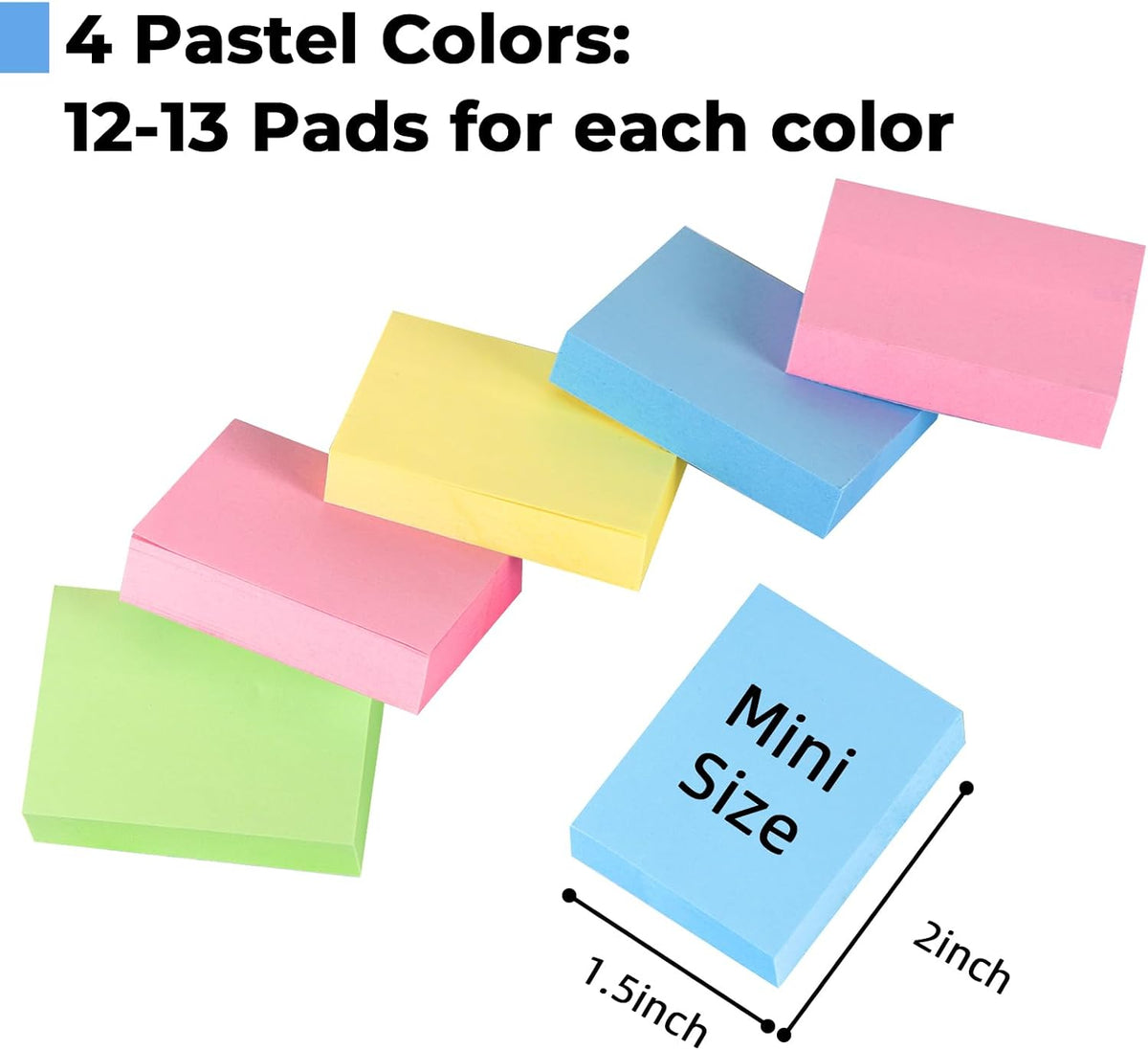 Small Sticky Notes 1.5x2 in, 50 Pads, 100 Sheets/Pad, 4 Pastel Colors