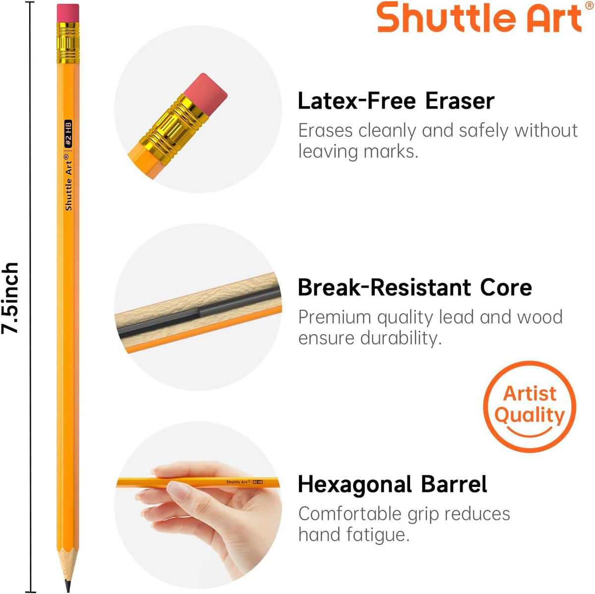 Shuttle Art Wood-Cased #2 HB Pencils, 1000 Pack Sharpened Yellow Pencils with Erasers, Bulk Pack Graphite Pencils for School and Teacher Supplies, Writing, Drawing and Sketching