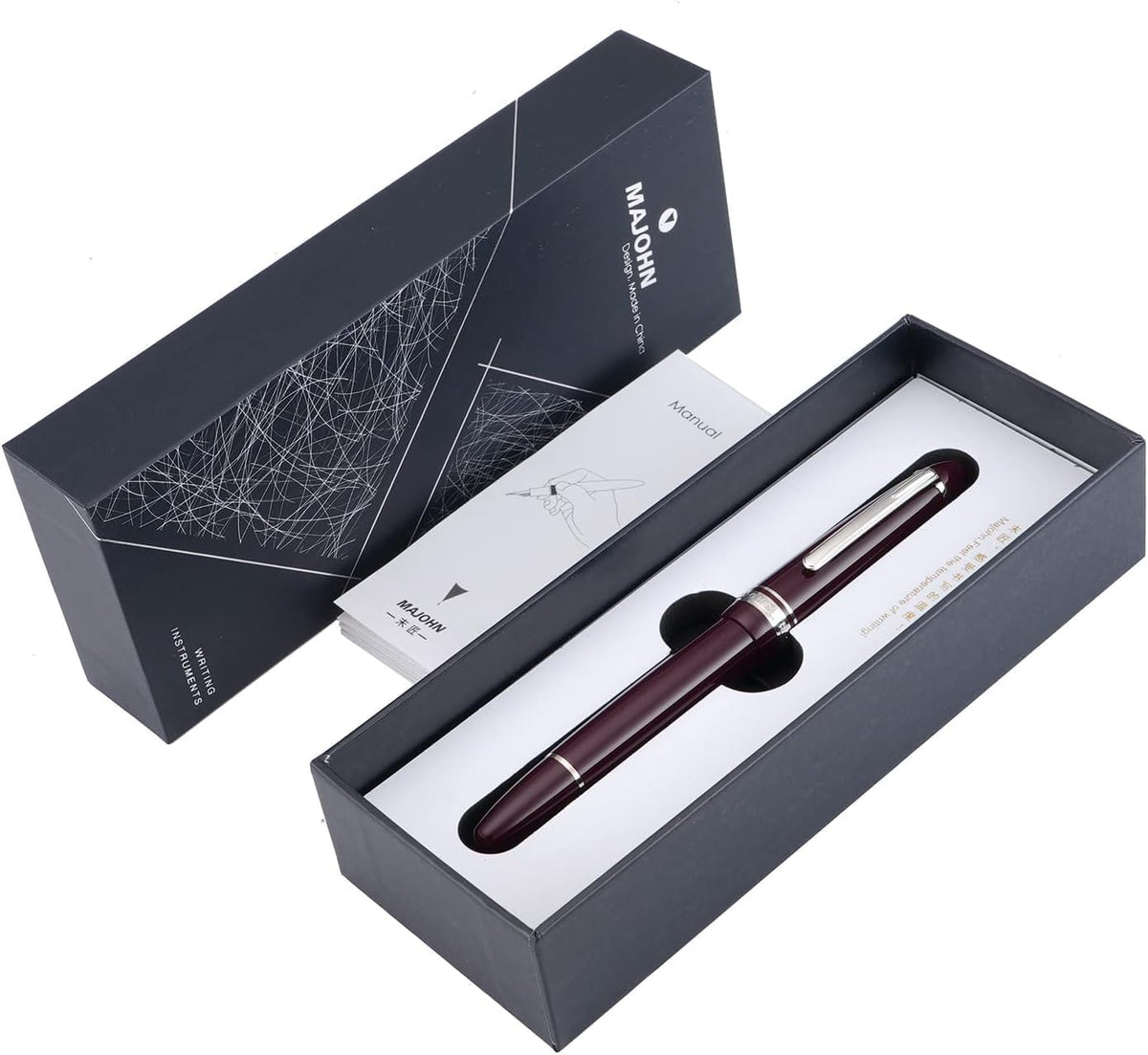 erofa Majohn P136 Piston Fountain Pen Flex Nib, Wine Red Resin Flexible Writing Pen Set