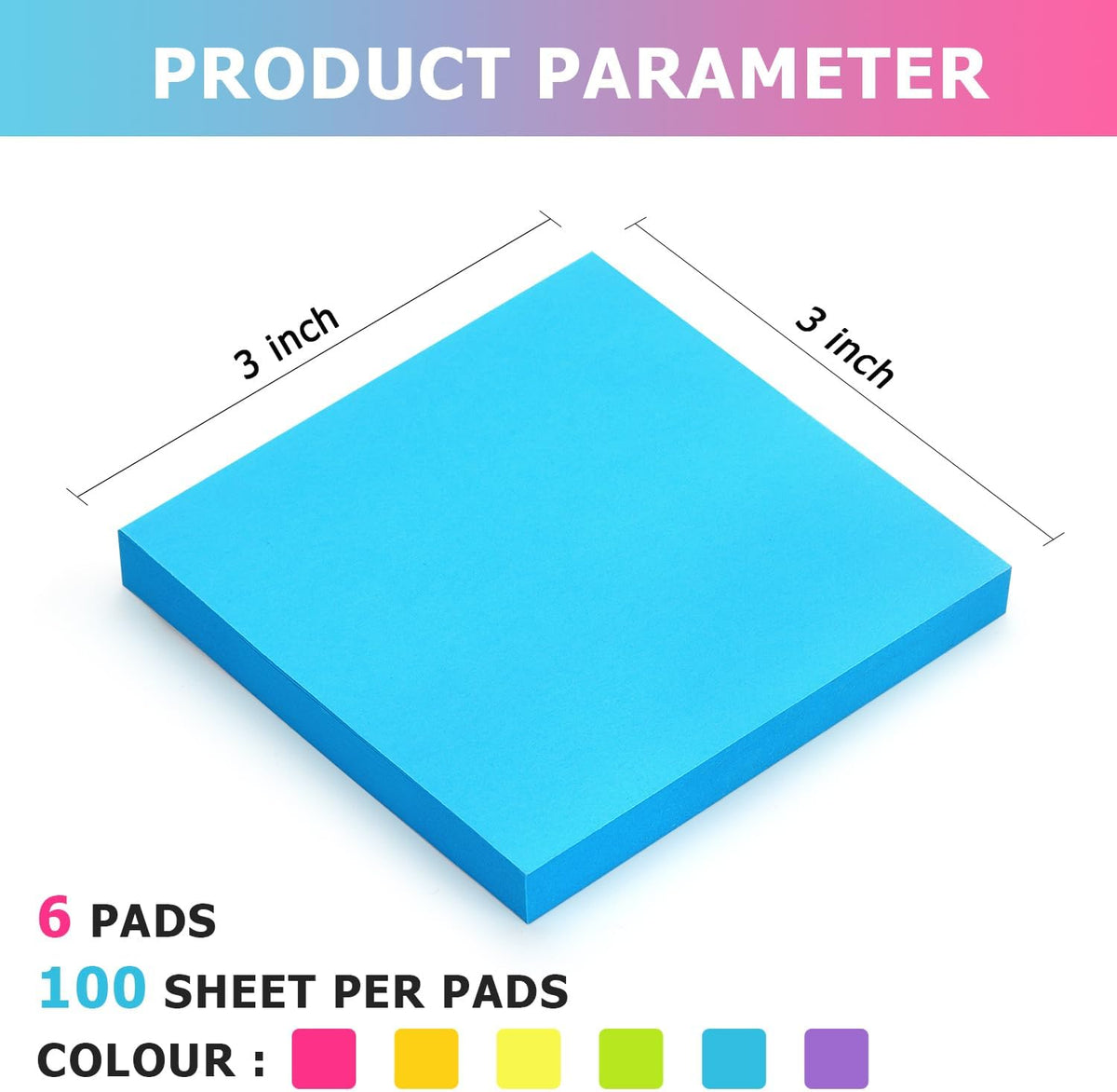 OSBOO Sticky Notes 3x3 Pop Up with 6 Bright Colors, 100 Sheets/Pad