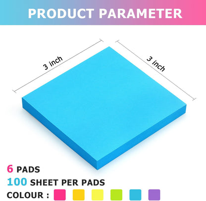 OSBOO Sticky Notes 3x3 Pop Up with 6 Bright Colors, 100 Sheets/Pad
