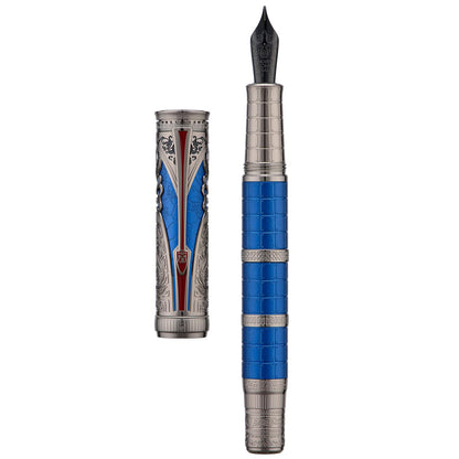 Hongdian D5X Fountain Pen Extra Fine Nib Black Color, Qin Dynasty Retro Chinese Totem Engraving Smooth Writing Pen with Converter and Pen Box Set