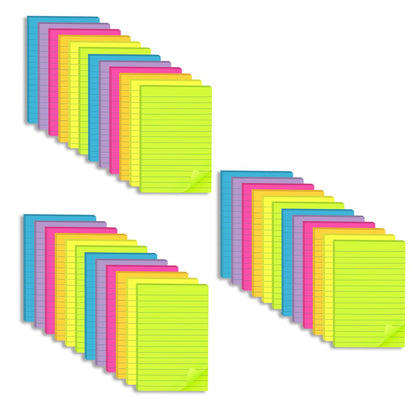 (12 Pack) Lined Sticky Notes 4x6 in,Bright Large Notepads with Lines