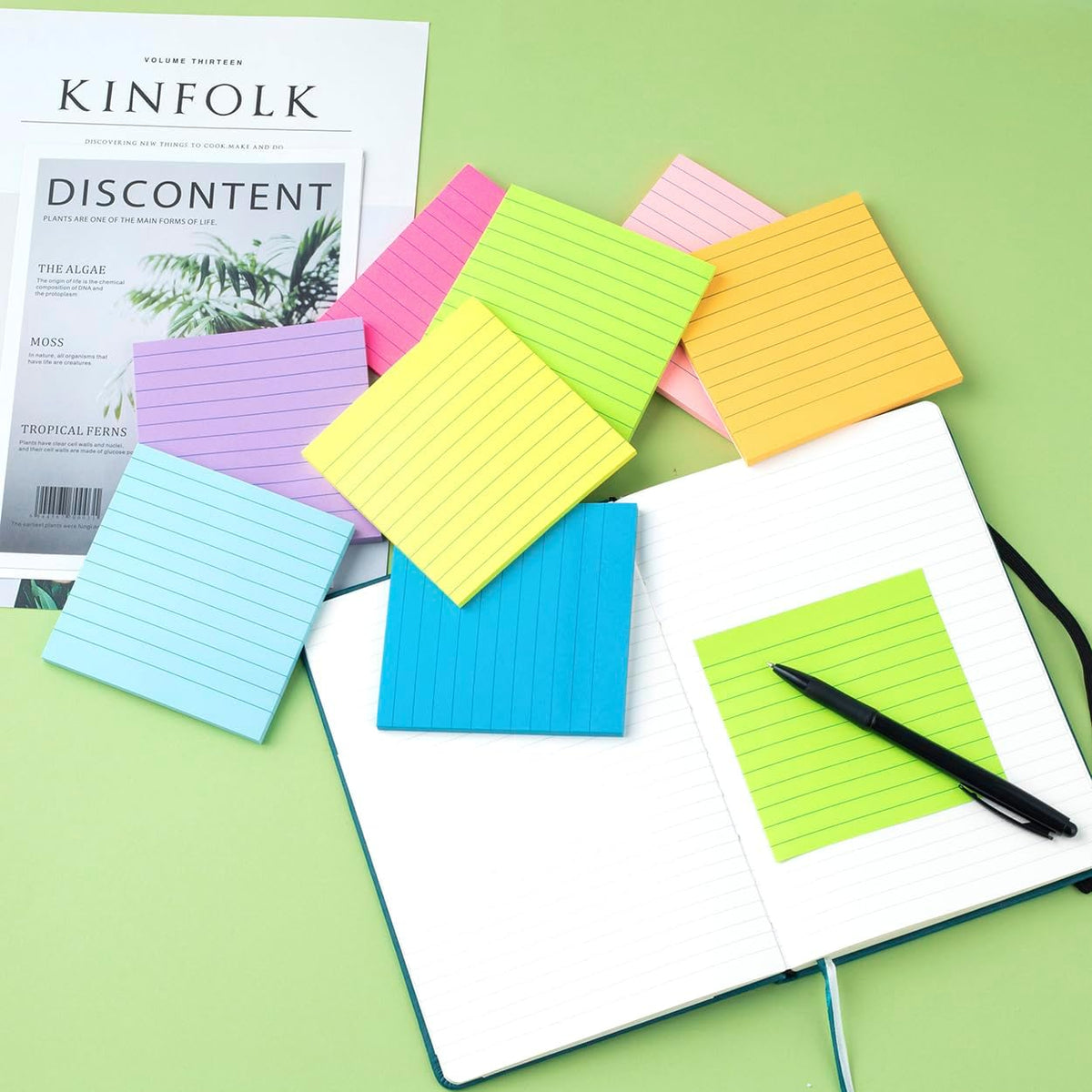 (8 Pads) Lined Sticky Notes 4x4 Bright Stickies