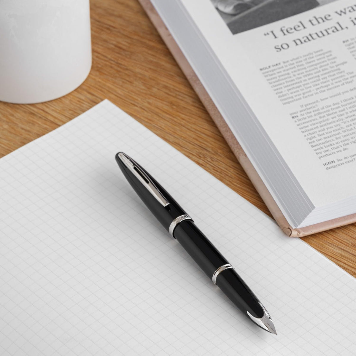Waterman Duofold Centennial Fountain Pen, Classic Black with Gold Trim, Medium Solid Gold Nib, Black Ink and Convertor, Premium Gift Box