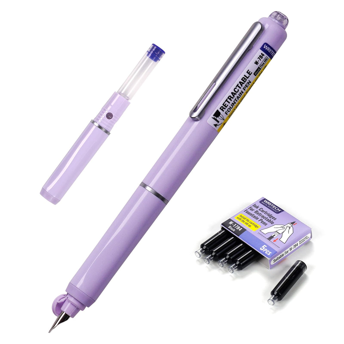 WRITECH Fountain Pen Fine Point: Clictek Retractable Black Ink Cartridges