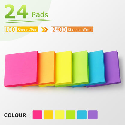 Pop-up Sticky Notes, 3x3 in, 24 Pads, 70 Sheets/Pad, Fluorescent Colors