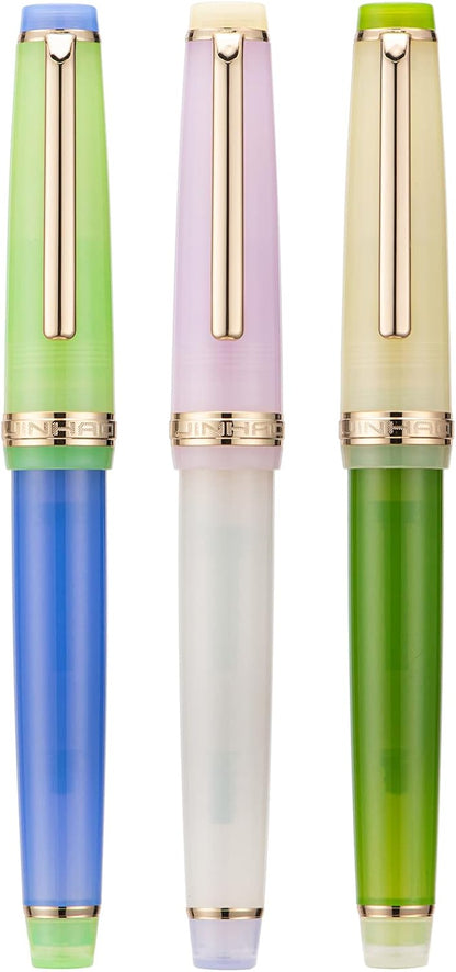 3 Jinhao 82 Fountain Pen Transparent Mixed Morandi Color Acrylic Medium Point Gold Trim with Converter Set