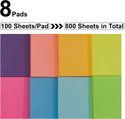 Realzeva Sticky Notes 3x3, Self-Sticky Notes Pad, 8 Pack-100 Sheet/Pad