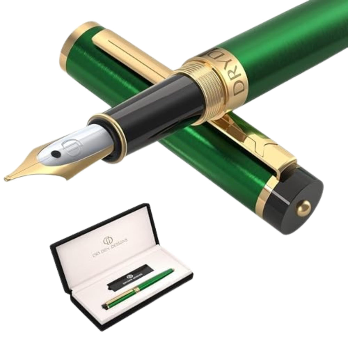 Dryden Designs Fountain Pen. Medium Nib Premium Box | 6 Ink Cartridges Included (Decadent Purple)