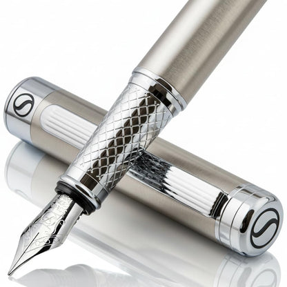 Scriveiner Midnight Blue Fountain Pen - Stunning Luxury Pen with Chrome Appointments, Schmidt Nib (Fine), Best Pen Gift Set for Men & Women, Professional, Executive, Office, Nice Pens