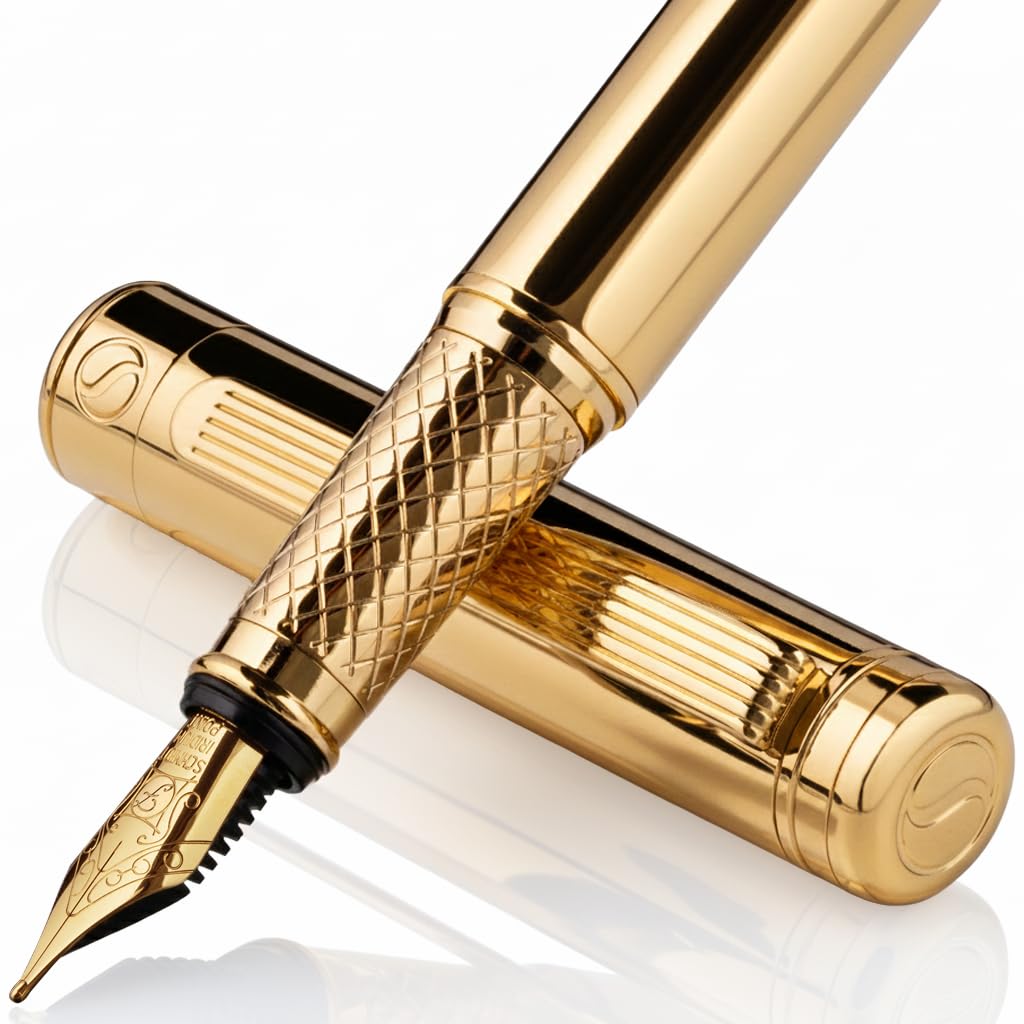 Scriveiner Midnight Blue Fountain Pen - Stunning Luxury Pen with Chrome Appointments, Schmidt Nib (Fine), Best Pen Gift Set for Men & Women, Professional, Executive, Office, Nice Pens
