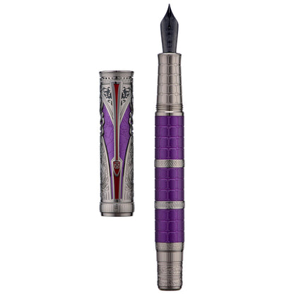 Hongdian D5X Fountain Pen Extra Fine Nib Black Color, Qin Dynasty Retro Chinese Totem Engraving Smooth Writing Pen with Converter and Pen Box Set