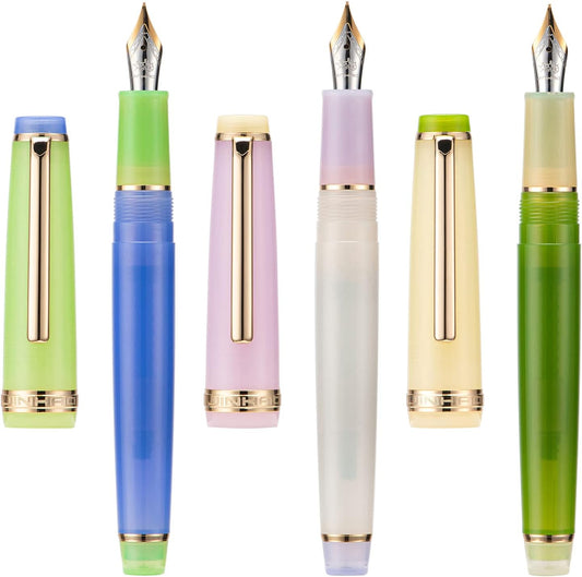 3 Jinhao 82 Fountain Pen Transparent Mixed Morandi Color Acrylic Medium Point Gold Trim with Converter Set