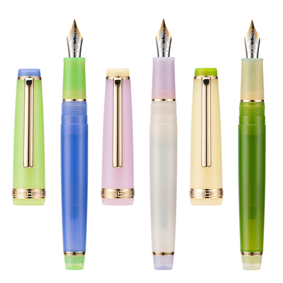 3 Jinhao 82 Fountain Pen Transparent Mixed Morandi Color Acrylic Medium Point Gold Trim with Converter Set