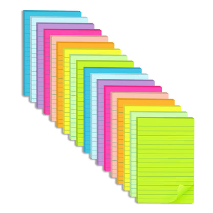 (18 Pack) Lined Sticky Notes 4x6 in,Bright Large Notepads with Lines