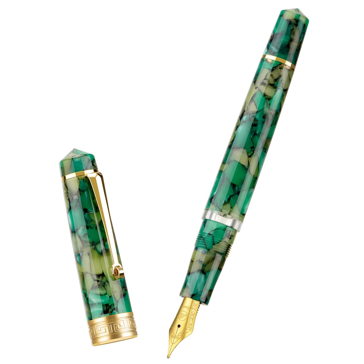 Asvine P20 Piston Fountain Pen Amber Resin, Iridium Extra Fine Nib Gold Trim Smooth Writer Collection with Case Set