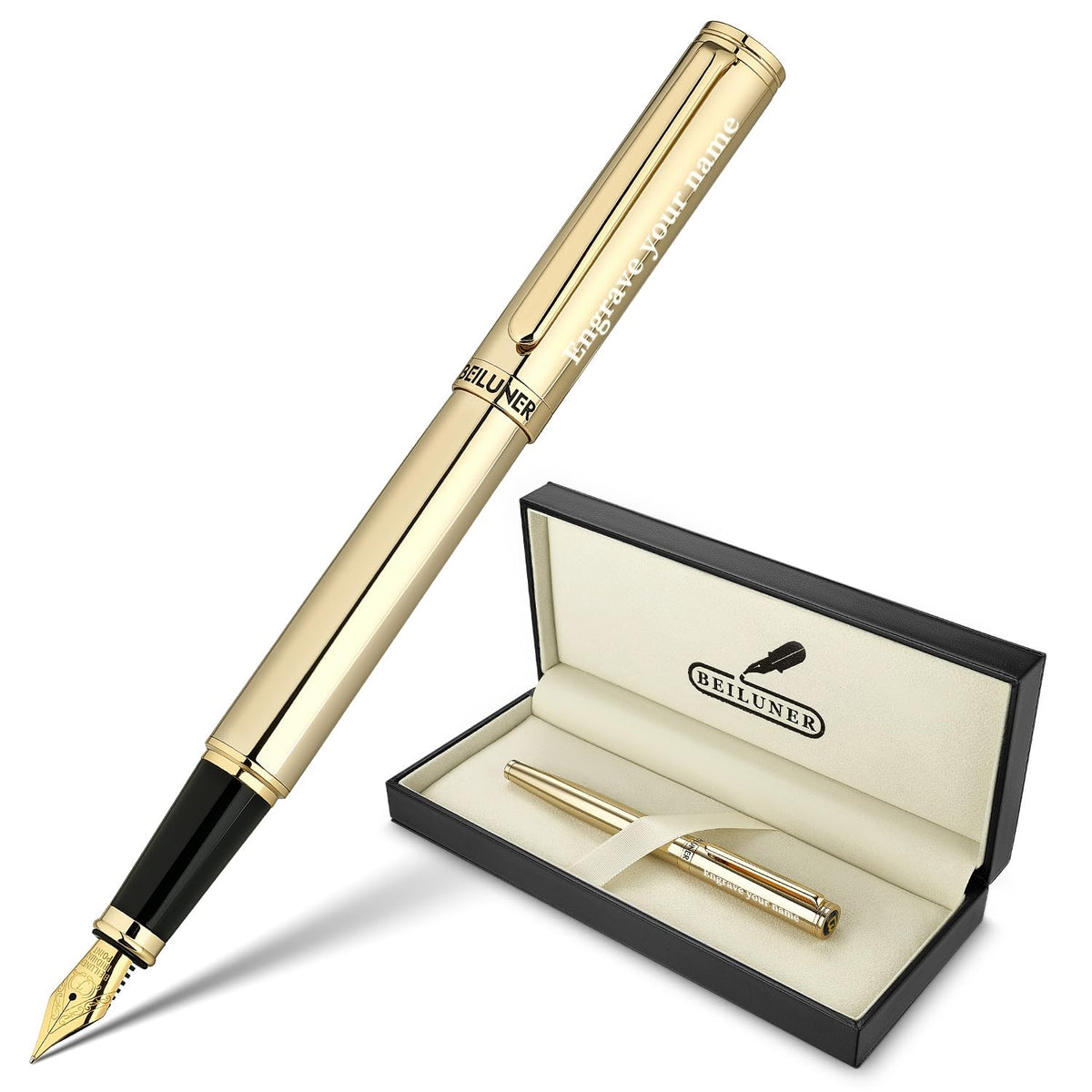 BEILUNER Blue Fountain Pen,Stunning Luxury Pens with 24K Gold Finish, Gorgeous 24K Gilded Nib(Fine), Trustworthy Pen Gift for Men&Women -Ink Converter-Elegant, Graduation,Nice Pen for Writing
