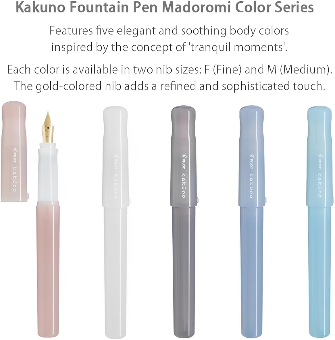 Pilot Kakuno Fountain Pen Madoromi Color Series, Gold (Smiley Face) Medium Nib, Perfect for Beginners and Creative Expression, Blue, PFKA-1MDLM