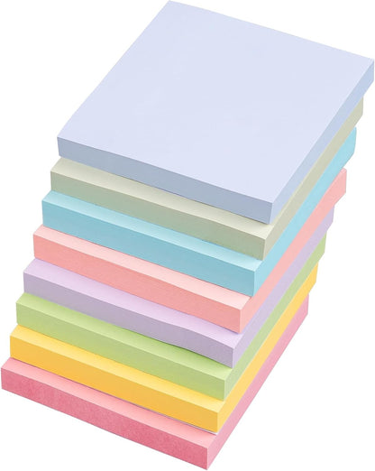 Sticky Notes 3x3 in, 8 Pastel Self-Stick Pads, 800 Sheets for School Office