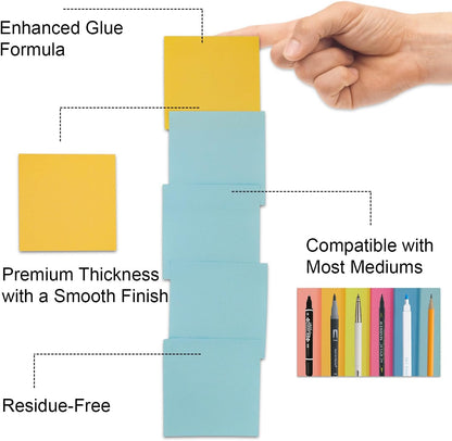Realzeva Sticky Notes 3x3, Self-Sticky Notes Pad, 8 Pack-100 Sheet/Pad