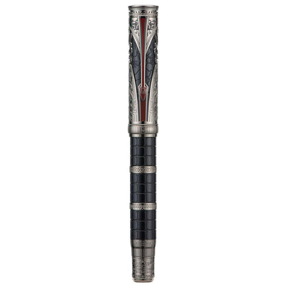 Hongdian D5X Fountain Pen Extra Fine Nib Black Color, Qin Dynasty Retro Chinese Totem Engraving Smooth Writing Pen with Converter and Pen Box Set