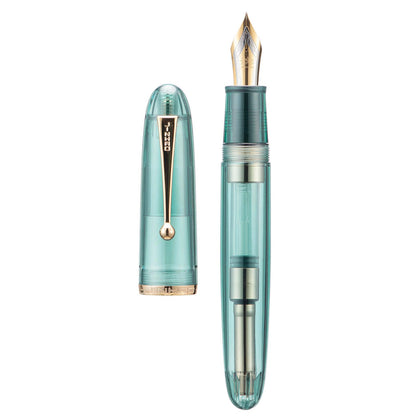 Jinhao 9019 DaDao Series Fountain Pen, Size 8 Medium Cardiogram Nib with Large Ink Converter, Transparent Olive Green Acrylic Design Smooth Writing Pen (Gold Trim)