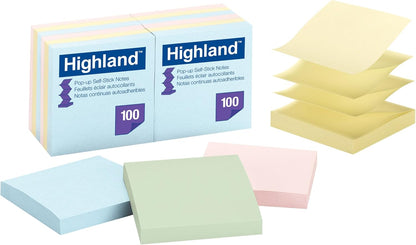 Highland Pop-up Notes, 3 in x 3 in, Assorted Pastel Colors, 12 Pads/Pack