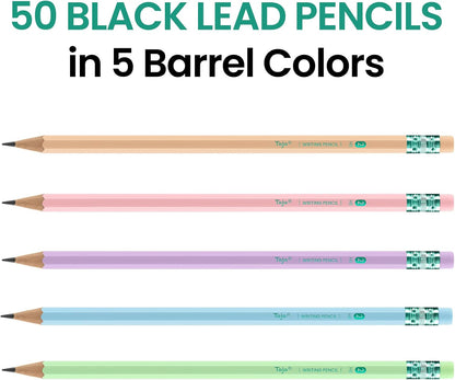 Taja 50 Pack Wood-Cased #2 HB Pencils, Bulk Pre-Sharpened, Macaron