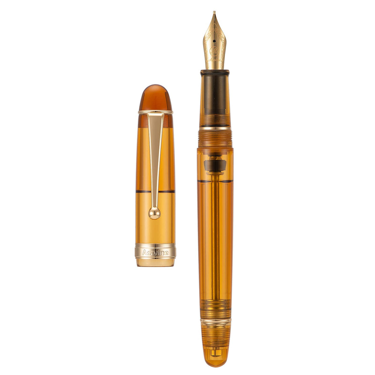 Asvine V126 Vacuum Filling Fountain Pen Fine Point, Brown Swirl Transparent Acrylic Pen Gift Case