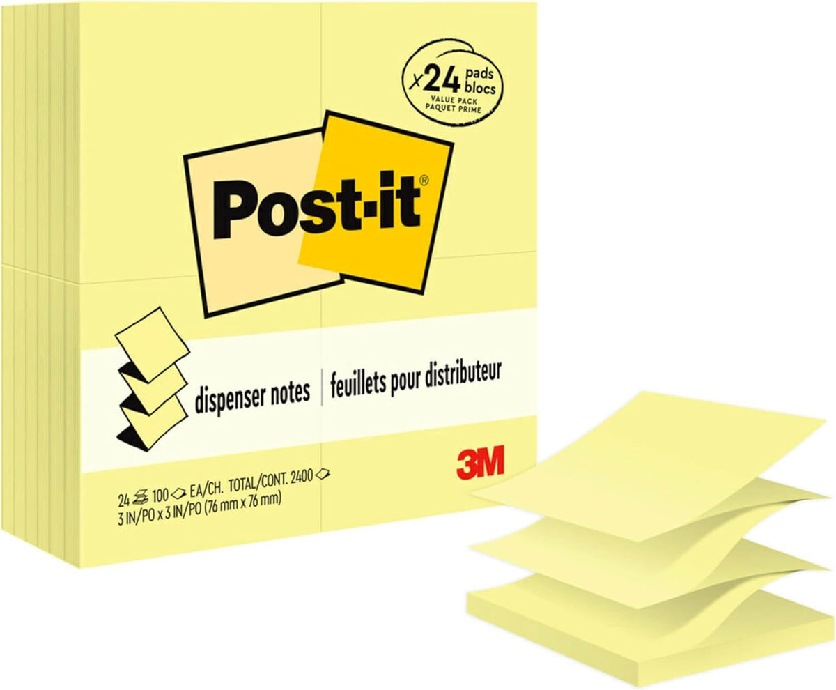 Post-it pop-up Notes, 3 x 3 in, Canary Yellow, 24 Pads, 100 Sheets/pad