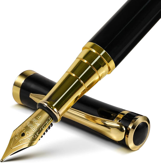 Smooth Writing Fountain Pen, 10 Ink Cartridges, Fine Nib, Black