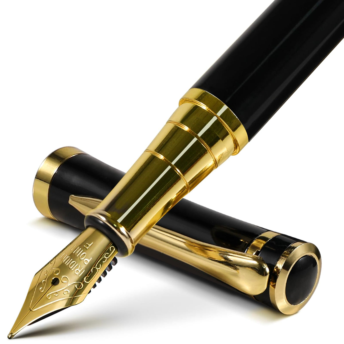 Smooth Writing Fountain Pen, 10 Ink Cartridges, Fine Nib, Black