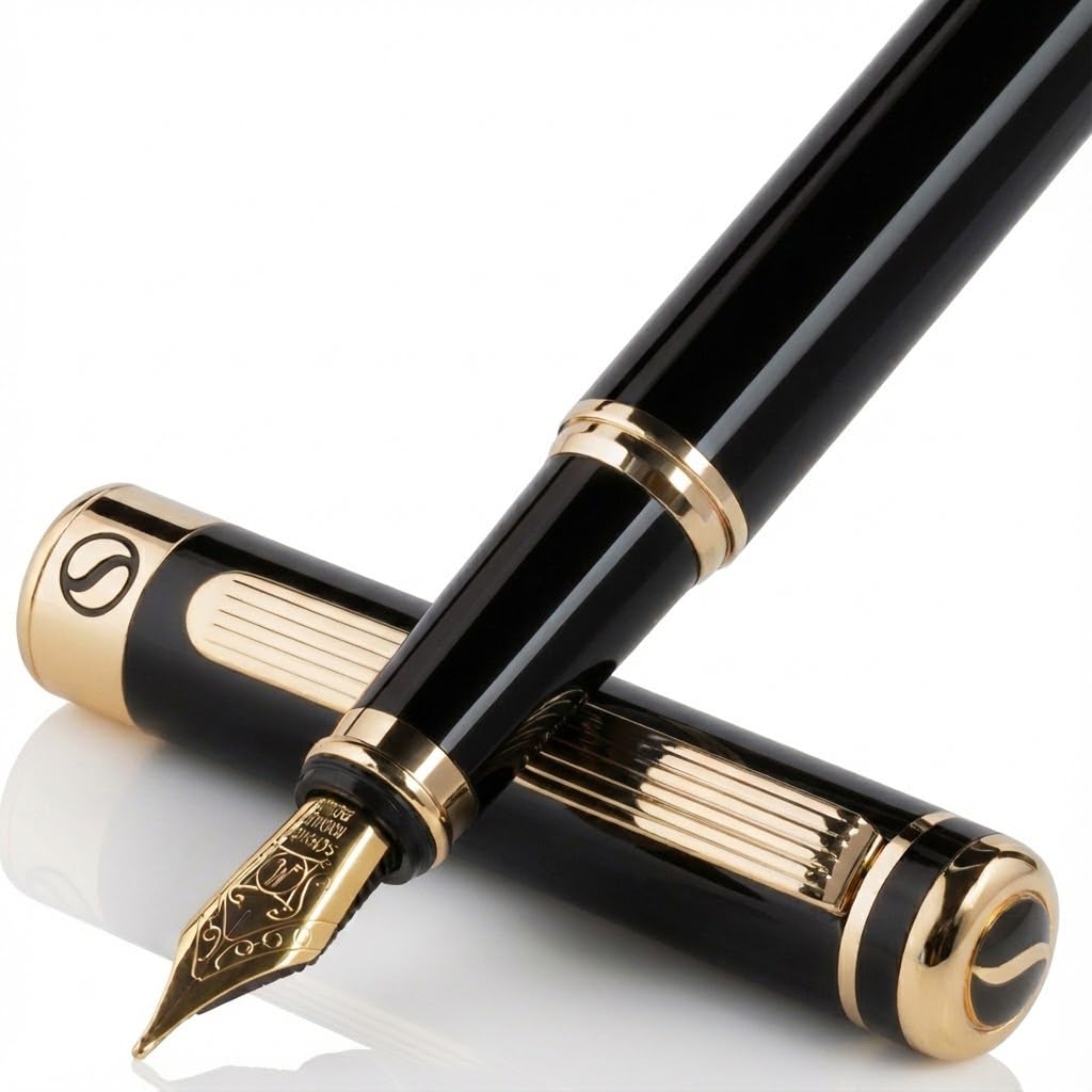 Scriveiner Midnight Blue Fountain Pen - Stunning Luxury Pen with Chrome Appointments, Schmidt Nib (Fine), Best Pen Gift Set for Men & Women, Professional, Executive, Office, Nice Pens