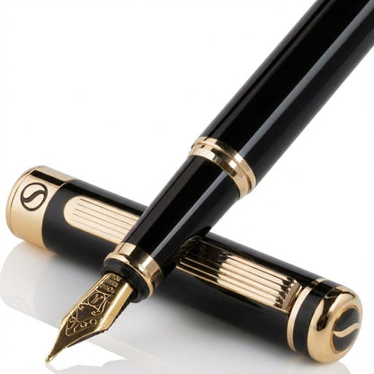 Scriveiner Midnight Blue Fountain Pen - Stunning Luxury Pen with Chrome Appointments, Schmidt Nib (Fine), Best Pen Gift Set for Men & Women, Professional, Executive, Office, Nice Pens