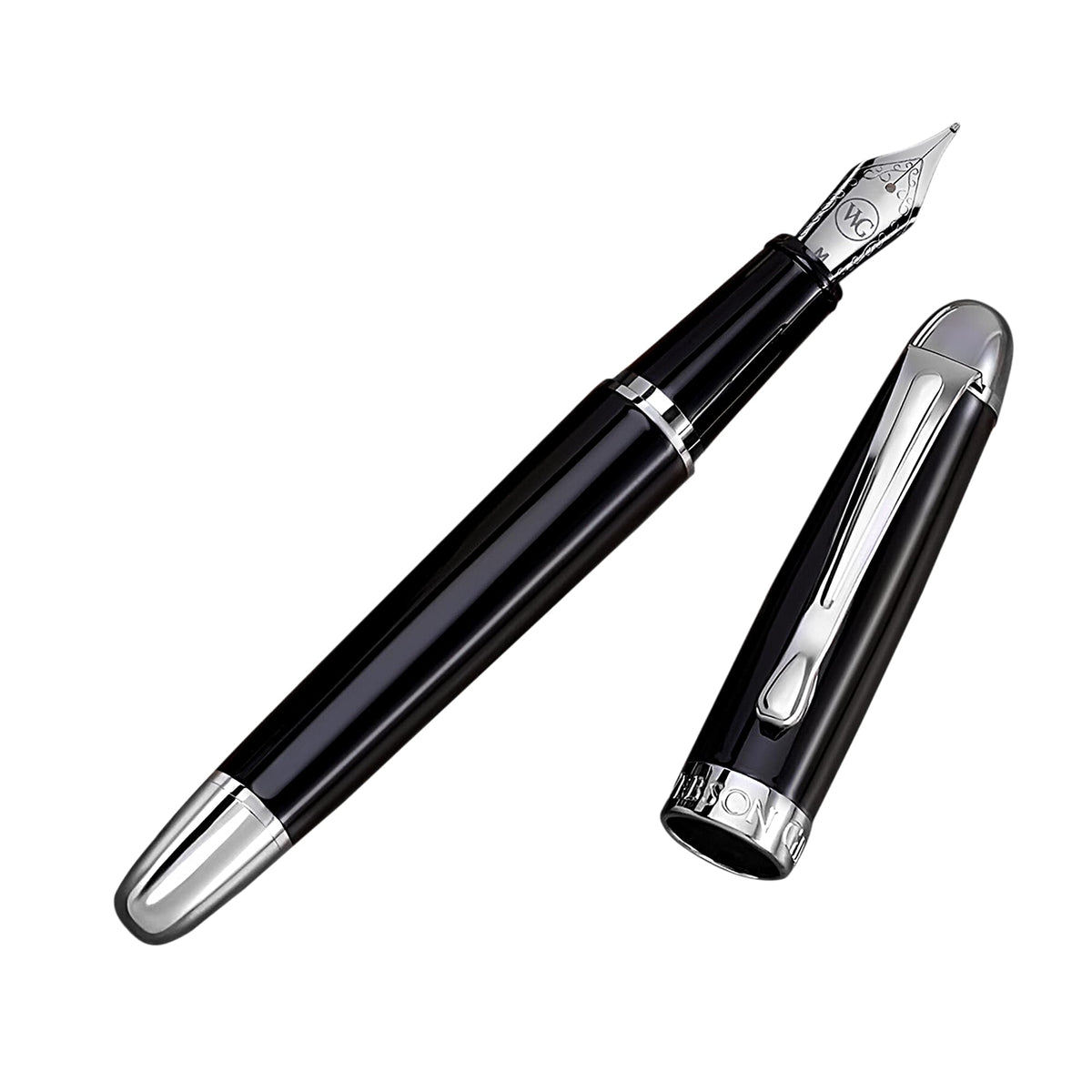 ‘The Weaver’ Black Luxury Executive Fountain Pen, Polished Lacquer and Chrome, Stainless Steel Nib, Easy Refill Ink Piston Converter, Smudge Free, No Bleed, Fits Our Instant Insert Ink Cartridges