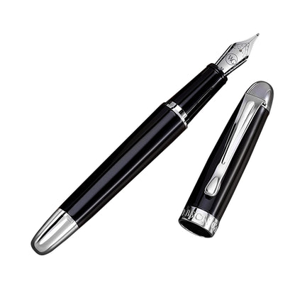 ‘The Weaver’ Black Luxury Executive Fountain Pen, Polished Lacquer and Chrome, Stainless Steel Nib, Easy Refill Ink Piston Converter, Smudge Free, No Bleed, Fits Our Instant Insert Ink Cartridges