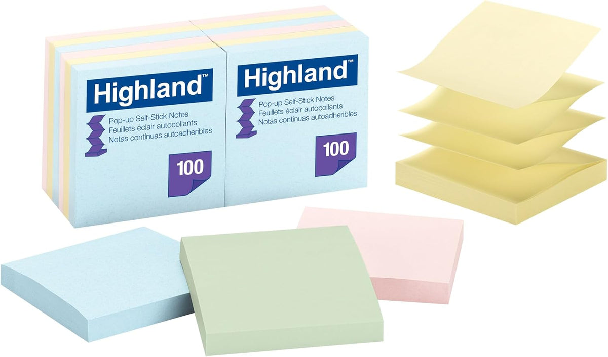Highland Pop-up Notes, 3 in x 3 in, Assorted Pastel Colors, 12 Pads/Pack