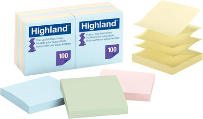 Highland Pop-up Notes, 3 in x 3 in, Assorted Pastel Colors, 12 Pads/Pack